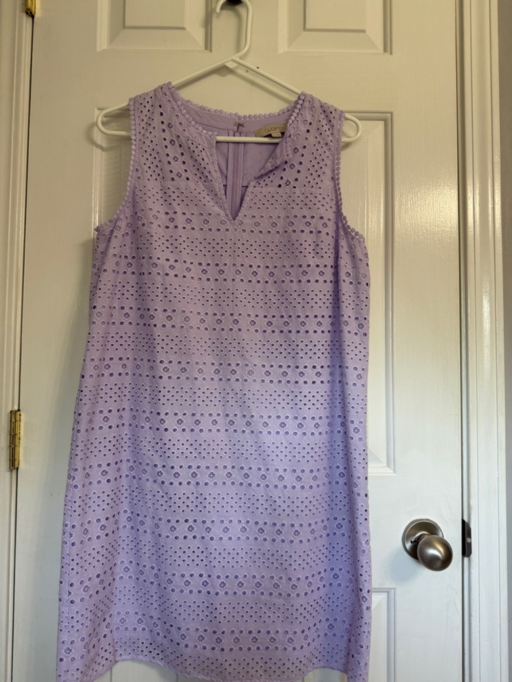 LOFT Lavender Eyelet V-Notch Sleeveless Dress